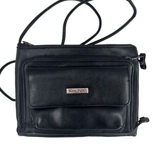 Koltov Womens Small Crossbody Bag Black Faux Leather Multi Pocket Organizer